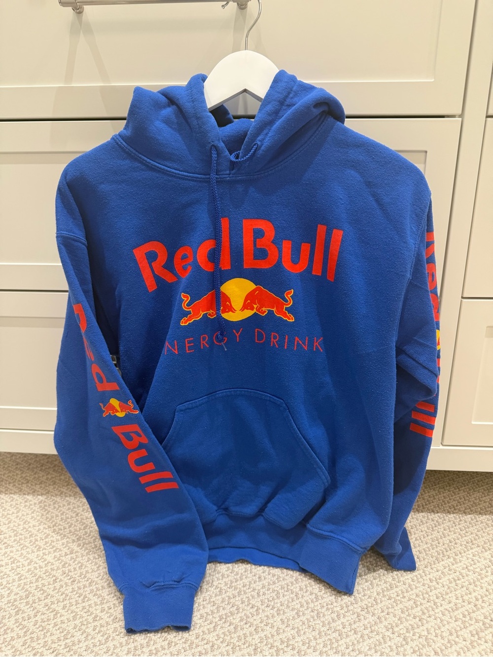 Gildan Royal Blue Red Bull Logo Crewneck Hoodie